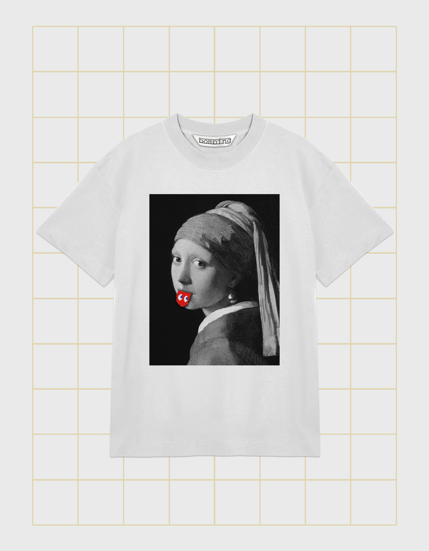 なんか出ちゃった少女　フェルメール　RED TYPE　ホワイトTシャツ【 インクジェット 】