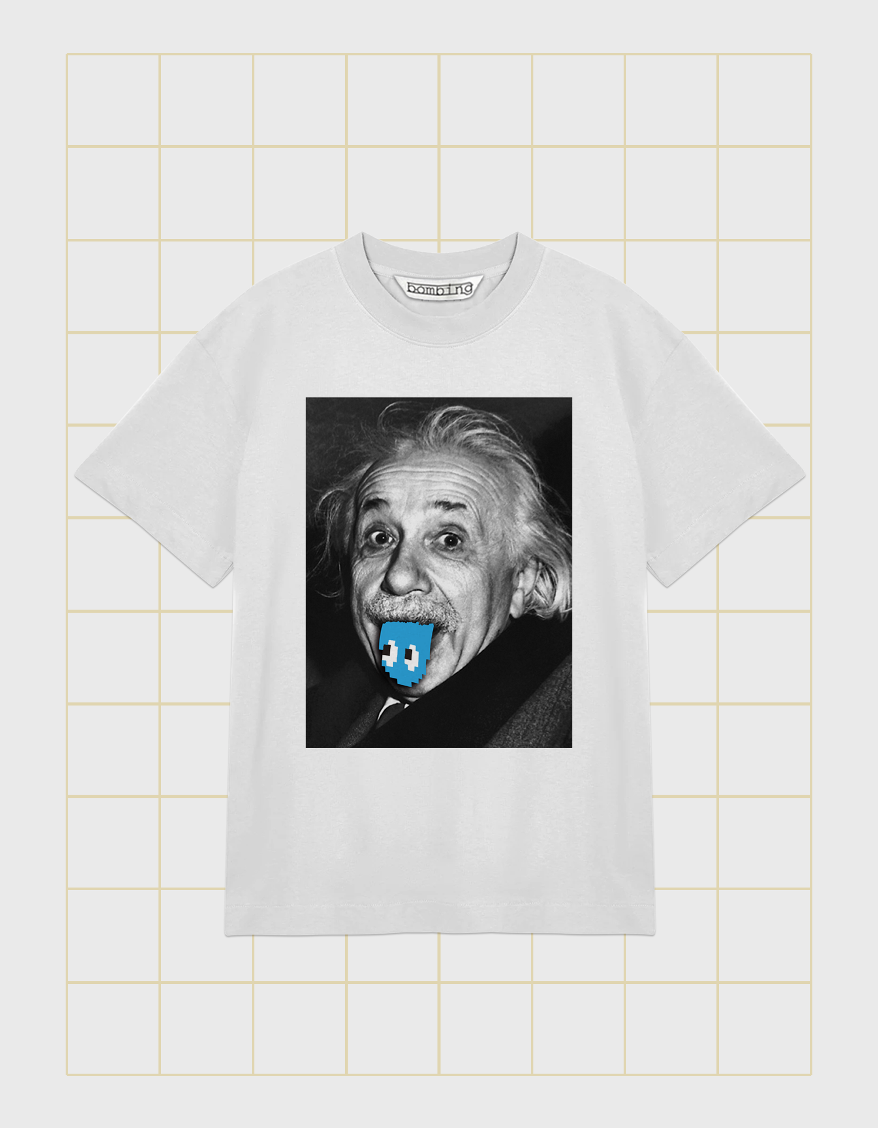 テヘペロ アインシュタイン　BLUE TYPE　ホワイトTシャツ【 インクジェット 】