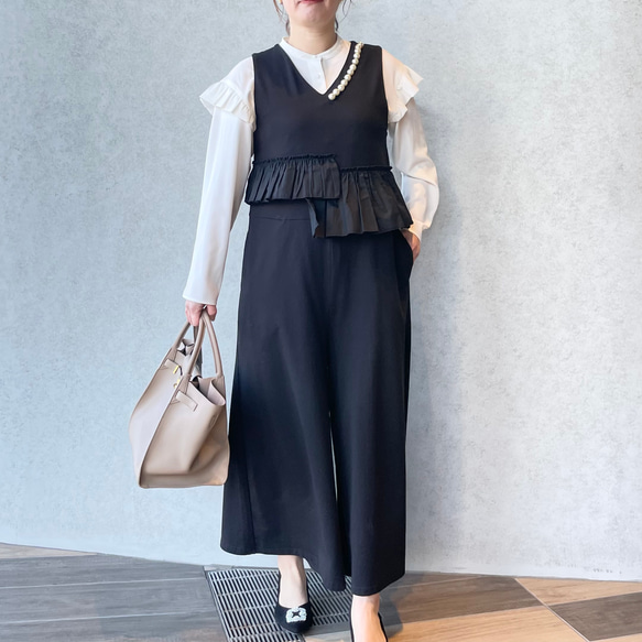 ラスト①【洗える】大粒パールすっきりVネックオールインワン 黒【フリー】入学式 フォーマル KMC-101 126660 4枚目の画像