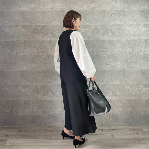 ラスト①【洗える】大粒パールすっきりVネックオールインワン 黒【フリー】入学式 フォーマル KMC-101 126660 8枚目の画像