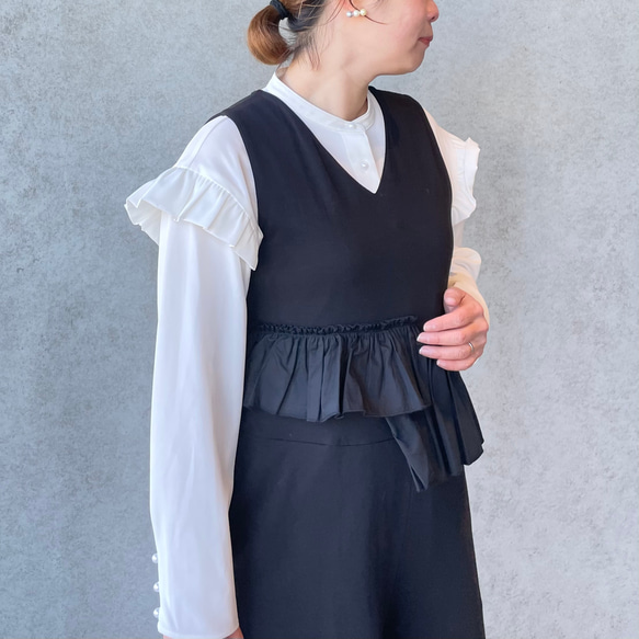 ラスト①【洗える】大粒パールすっきりVネックオールインワン 黒【フリー】入学式 フォーマル KMC-101 126660 15枚目の画像