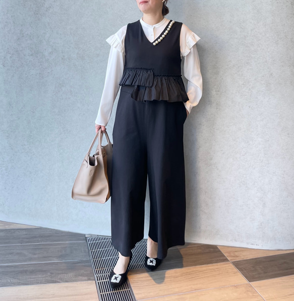 ラスト①【洗える】大粒パールすっきりVネックオールインワン 黒【フリー】入学式 フォーマル KMC-101 126660 9枚目の画像