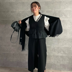 ラスト①【洗える】大粒パールすっきりVネックオールインワン 黒【フリー】入学式 フォーマル KMC-101 126660 7枚目の画像