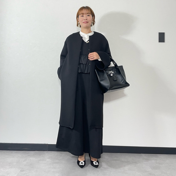 ラスト①【洗える】大粒パールすっきりVネックオールインワン 黒【フリー】入学式 フォーマル KMC-101 126660 6枚目の画像