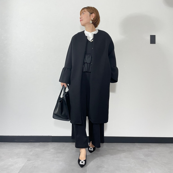 ラスト①【洗える】大粒パールすっきりVネックオールインワン 黒【フリー】入学式 フォーマル KMC-101 126660 5枚目の画像