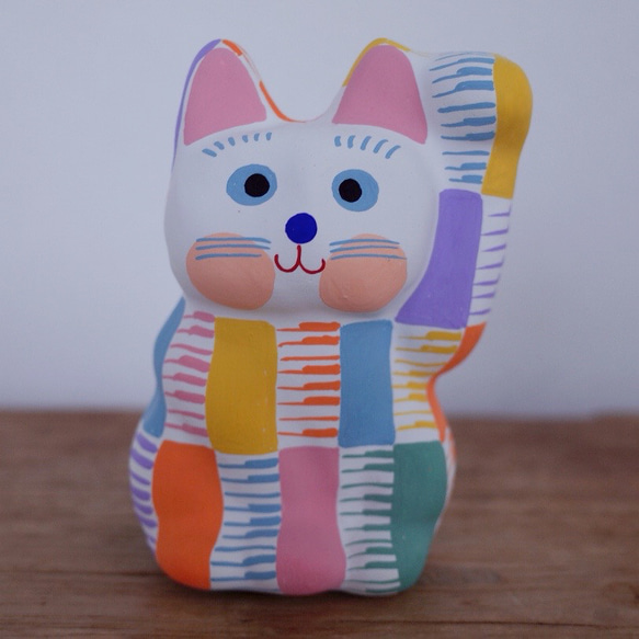 招き猫 鍵盤柄 レインボーカラー 左手招き その他インテリア雑貨