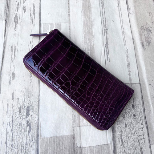 クロコダイル 財布 ワインパープル No604 シャイニングクロコ