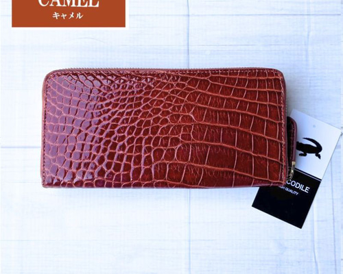 クロコダイル 財布 キャメル No13035 シャイニングクロコ レディース