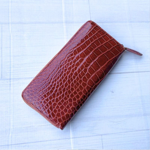 美品✨ クロコダイル レザーコート 羊革 中綿 キャメル キルティング XL クロコダイル 財布 キャメル No13035 シャイニングクロコ レディース