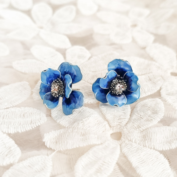 blue rose アンティークブルー のお花 直径20mm ≪シルバー 