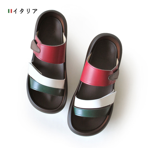 痛くない ベルベット&amp;PUレザー 台3段草履／ブラック&amp;レッド リゲッタ スットオン Re:getA R-331 ハンズフリーシューズ ベルクロ