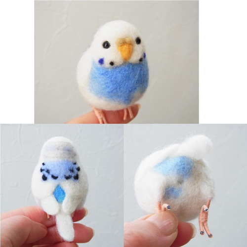 【aitouu】羊毛フェルト インコちゃんのお正月飾り オーダーページ オーダー作品。大きな瞳が印象的な、とても可愛いキバタンさんがモデル