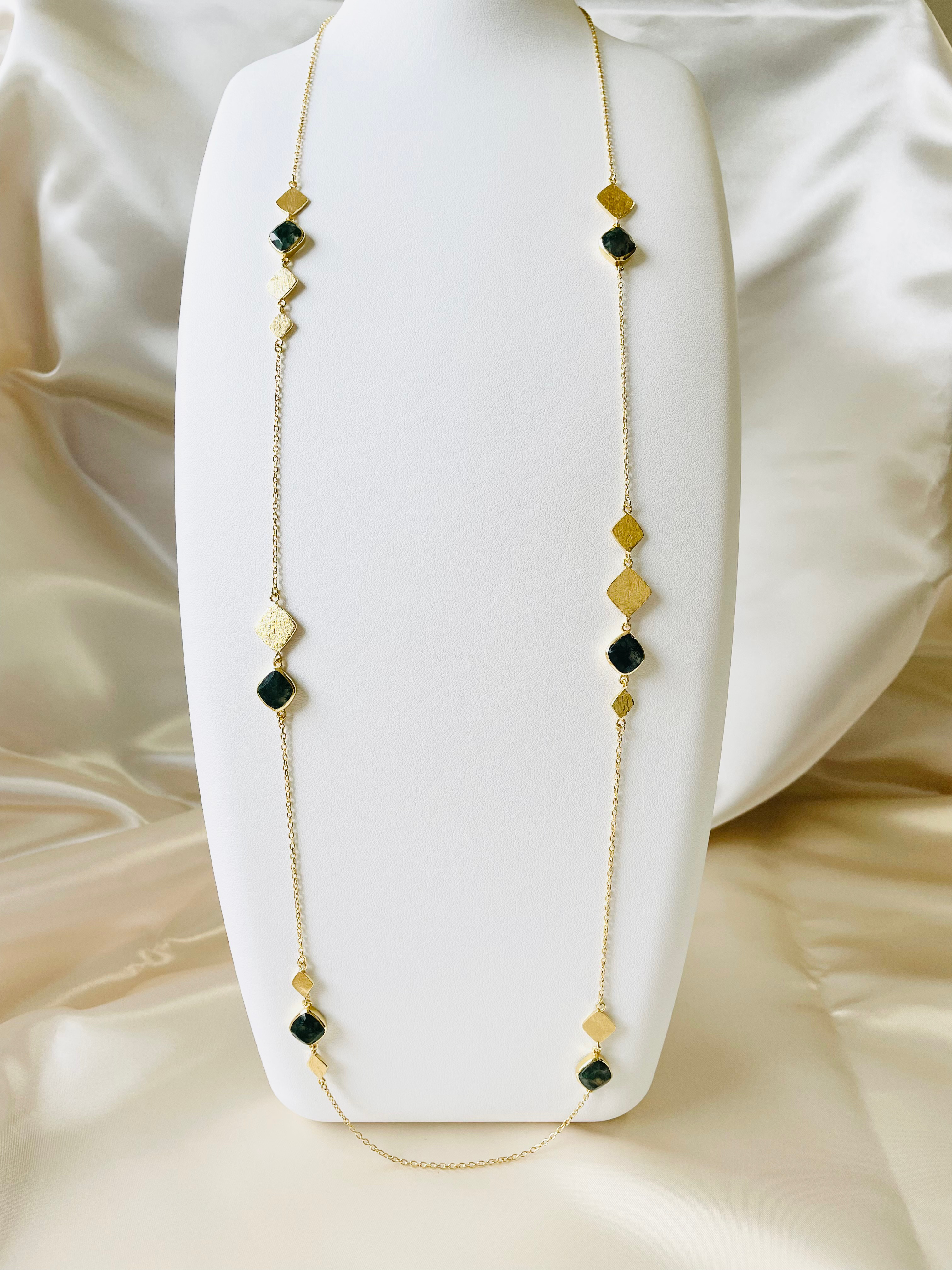 《SV925+K18YGコーティング》天然石ネックレス◇モスアゲート