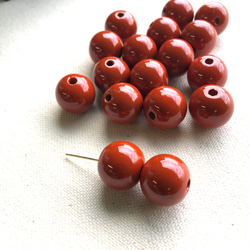 和モダン漆塗りウッドビーズ（wooden beads）朱色　12＊13.1mm　1pcs 3枚目の画像