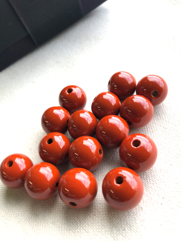 和モダン漆塗りウッドビーズ（wooden beads）朱色　12＊13.1mm　1pcs 2枚目の画像