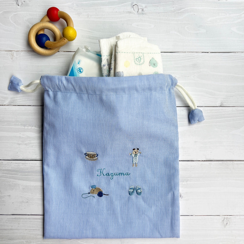 なまえ刺繍 オムツきんちゃく・マルチきんちゃく 男の子用 ♡出産祝い