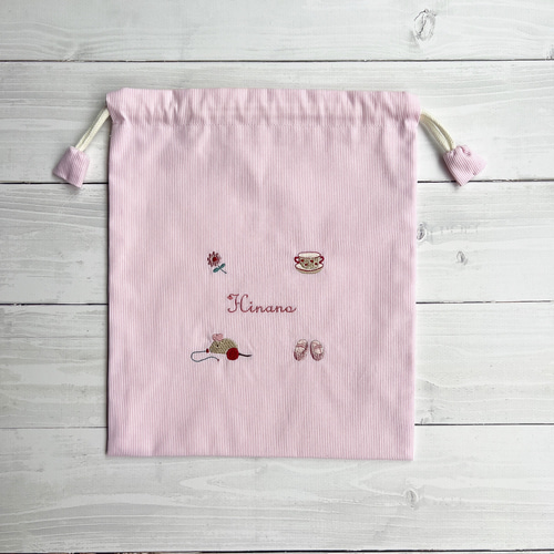 なまえ刺繍 オムツきんちゃく・マルチきんちゃく女の子用 ♡出産祝い