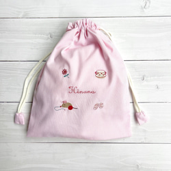 23・ハンドメイド　巾着袋　くま　ピンク かわいいミニ巾着♡【くまさん】ピンク ポーチ 編み物 巾着袋 巾着袋