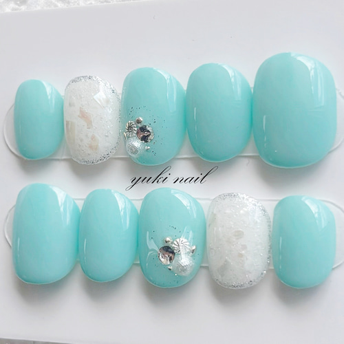 ミントグリーンの爽やかネイル ネイルチップ（つけ爪） yuki-nail 通販