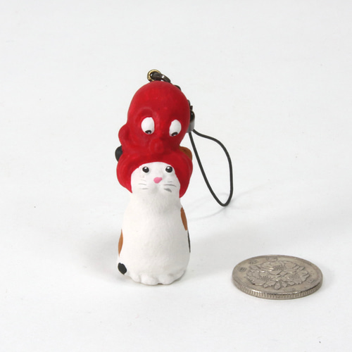 猫と蛸 ストラップ（置くとパス、試験に合格御守り）【国内定形外郵便