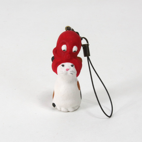 猫と蛸 ストラップ（置くとパス、試験に合格御守り）【国内定形外郵便