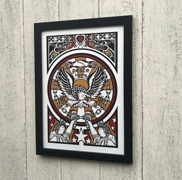Okyu 紋身藝術鷹 愛好和平 A4 尺寸帶框 第4張的照片