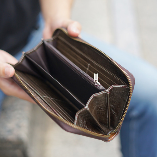 メンズ長財布 レッドブラウン 値下げ9800円を6900円 本革 アンティーク 