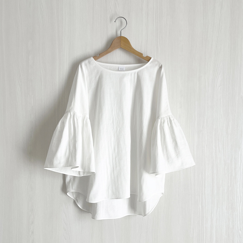 ギャザー袖プルオーバー_ダブルガーゼオーガニック綿100％_White