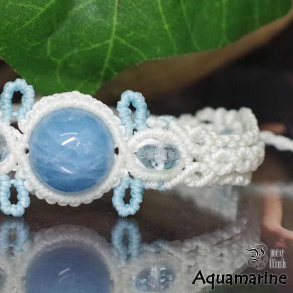 『アクアマリン』と『ブルートパーズ』美しい2つの青の魔石マクラメ編みブレス 2枚目の画像