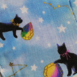 【猫柄】星座と黒猫ちゃんの立体マスク　ブルーはガーゼ　ピンクは綿生地　金ラメ　 手作りマスク　 3枚目の画像