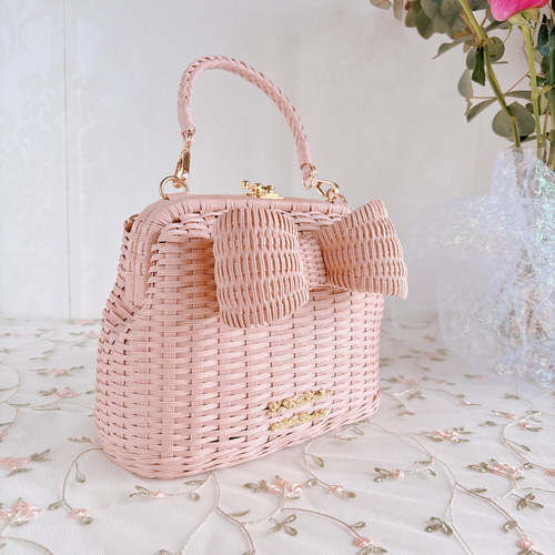 希少✨美品　アナトリエ　リボンモチーフ　カゴバッグ　籠バッグ　ナチュラル Anatelier】☆アナトリエ☆リボンモチーフ カゴバック 籠バッグ