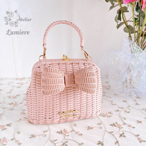 ナチュラリー＊2wayリボンポシェット〜 【ピンクベージュ】がま口