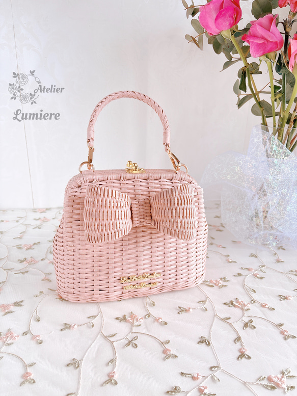 ナチュラリー＊2wayリボンポシェット〜 【ピンクベージュ】がま口