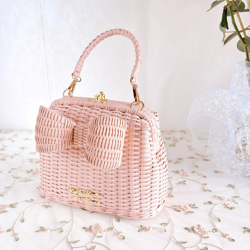 ナチュラリー＊2wayリボンポシェット〜 【ピンクベージュ】がま口