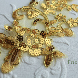 チュールコード刺繍モチーフ 1対 花 スパンコール付き 黄色x金色   (MFLB42GLSAJL) 3枚目の画像