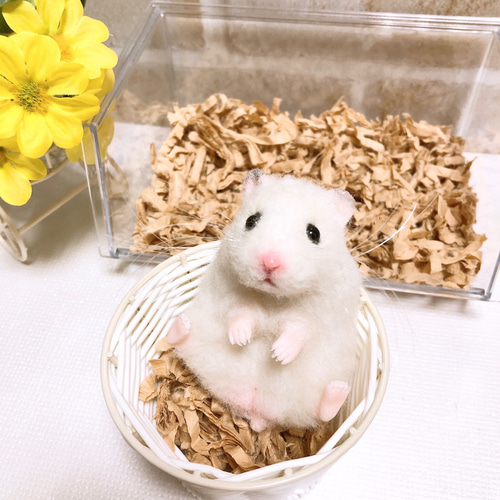 長毛グレー *ゴールデンハムスター* (羊毛フェルト) 羊毛