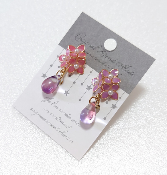 再販✕4紫陽花のしずくのイヤリング＆ピアス 2枚目の画像