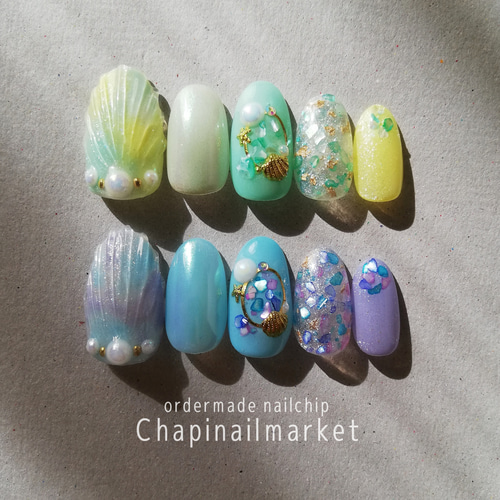 ネイルチップ・付け爪 mint 涼しげミントブルーネイルチップ ネイルチップ（つけ爪