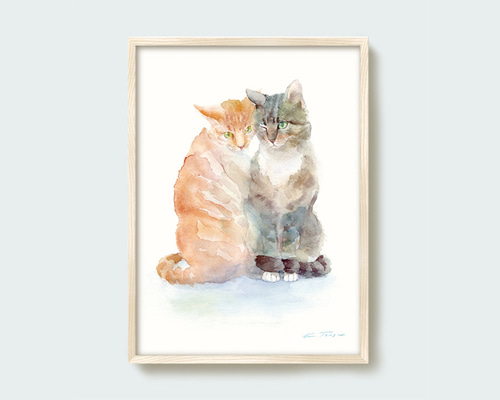 水彩画 「猫」 複製画 A4ポスター 絵画 Turr - KAORI TSUGE 通販