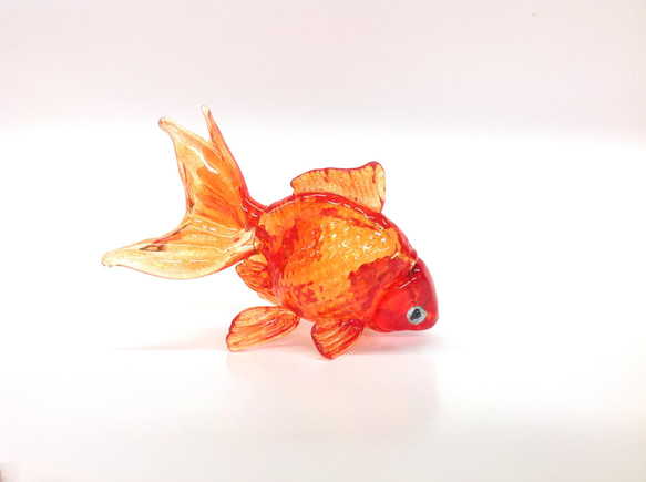 手作りガラス　金魚のオーナメント　琉金(No.1)　ガラス玉付き 6枚目の画像