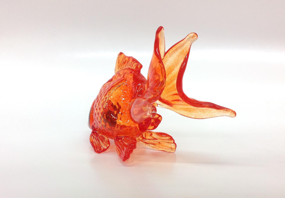 手作りガラス　金魚のオーナメント　琉金(No.1)　ガラス玉付き 8枚目の画像