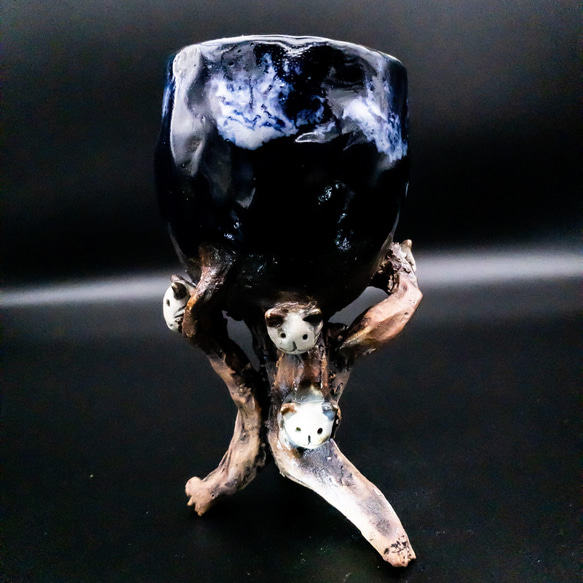 [作為禮物的貓陶器] 貓樹高腳杯 (Nyanmenju) 妖怪陶器 第2張的照片