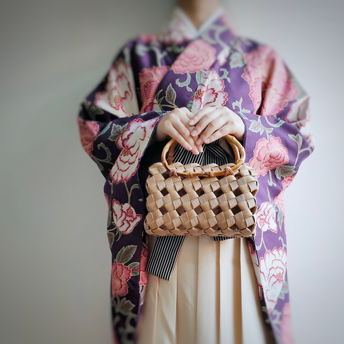 選べる9色】夏 大人カゴバッグ S きなり 竹ハンドル 着物 浴衣 Bamboo