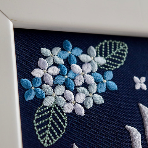 刺繍命名ボード A5サイズ《紫陽花 / ネイビー》命名書 名前旗 紫陽花