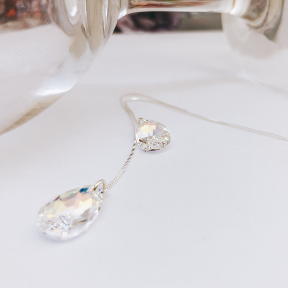 ［sv.925］swarovski ドロップ × crystal アメリカン ピアス 3枚目の画像