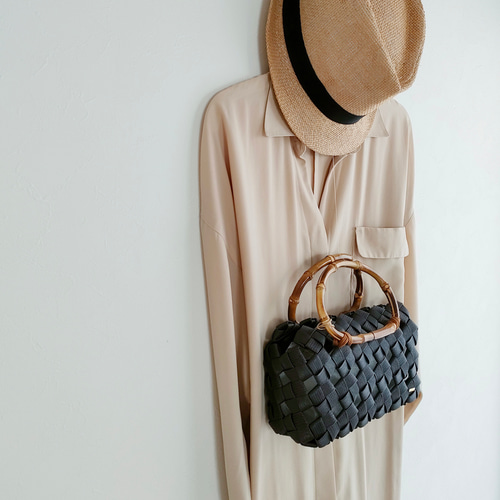 サイズS 数量限定 着脱可エコファー 全9色】冬支度 大人カゴバッグ 黒