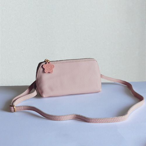 桜ピンク身軽本革 お財布ポシェット 2WAY ショルダーバッグ