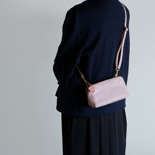 桜ピンク身軽本革 お財布ポシェット 2WAY ショルダーバッグ