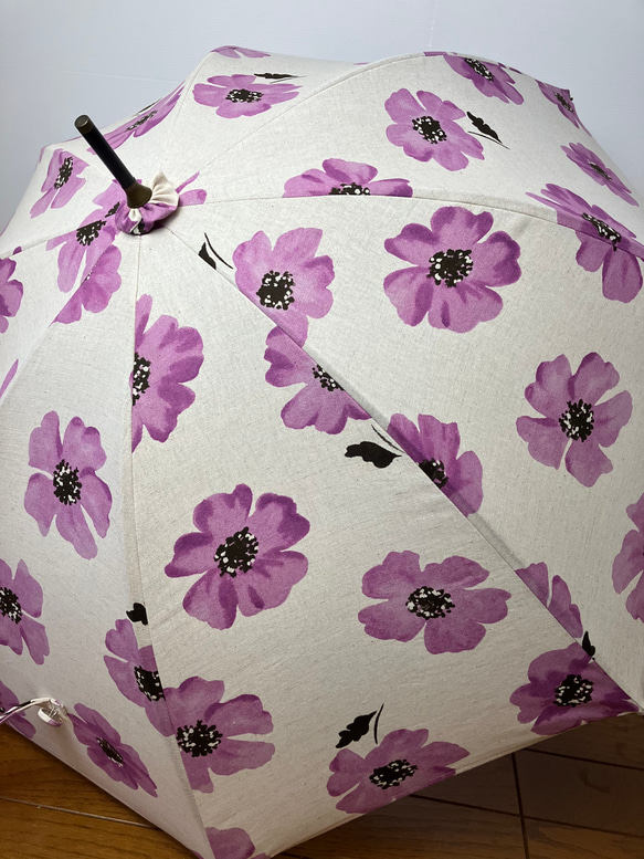 送料無料　手作り日傘　アイボリーにうす紫の花 8枚目の画像