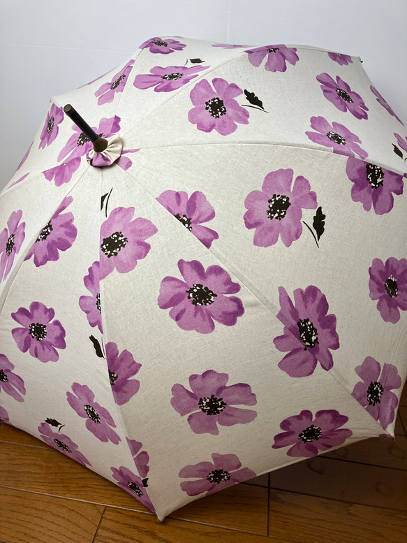 送料無料　手作り日傘　アイボリーにうす紫の花 9枚目の画像